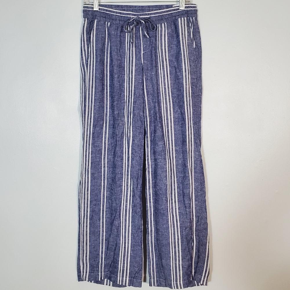 Old Navy Linen Chambray Striped Wide Leg Pants